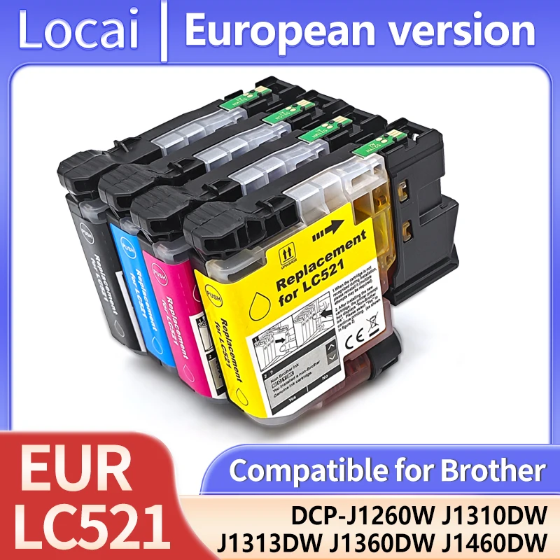 1set European version LC521 Ink Cartridge Compatible For Brother DCP-J1260W J1310DW J1313DW J1360DW J1460DW Printer LC521BK