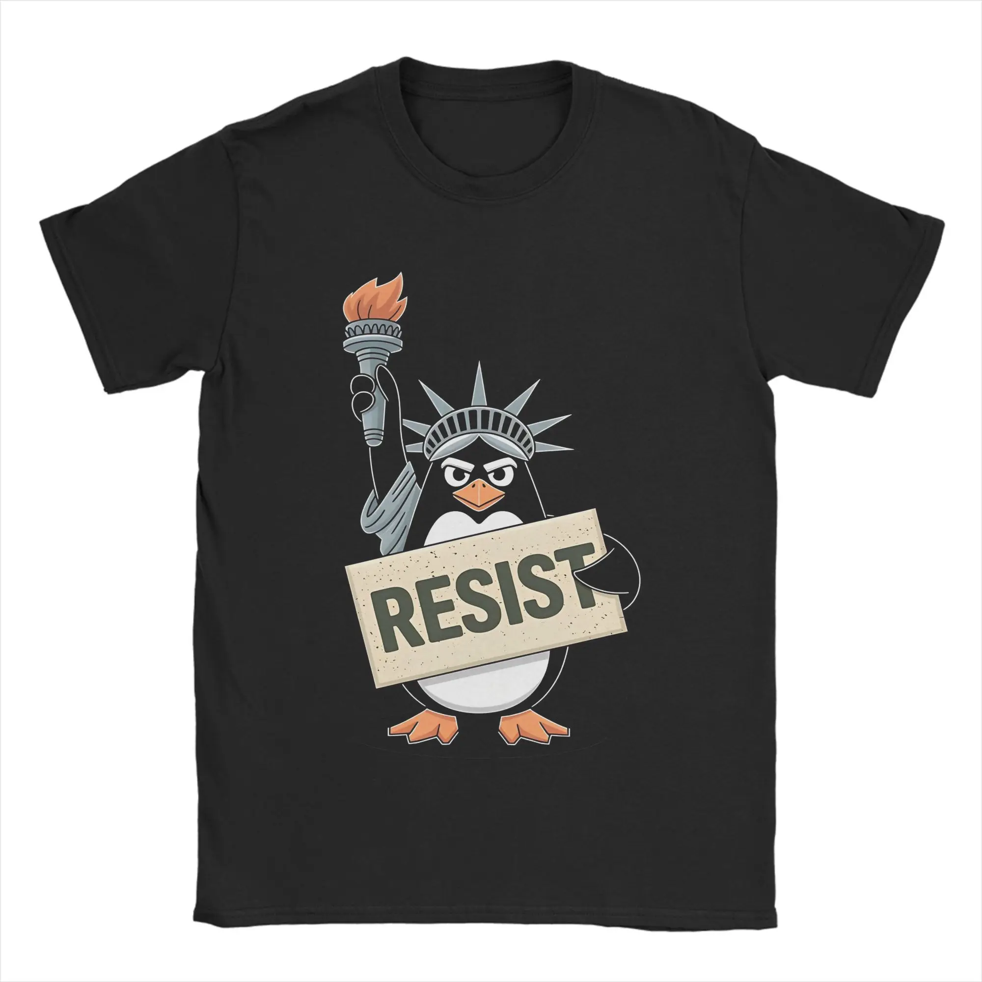 

Men T-Shirts Penguin Resist Penguins Protest Casual Pure Cotton Tees Short Sleeve T Shirts O Neck Tops Plus Size