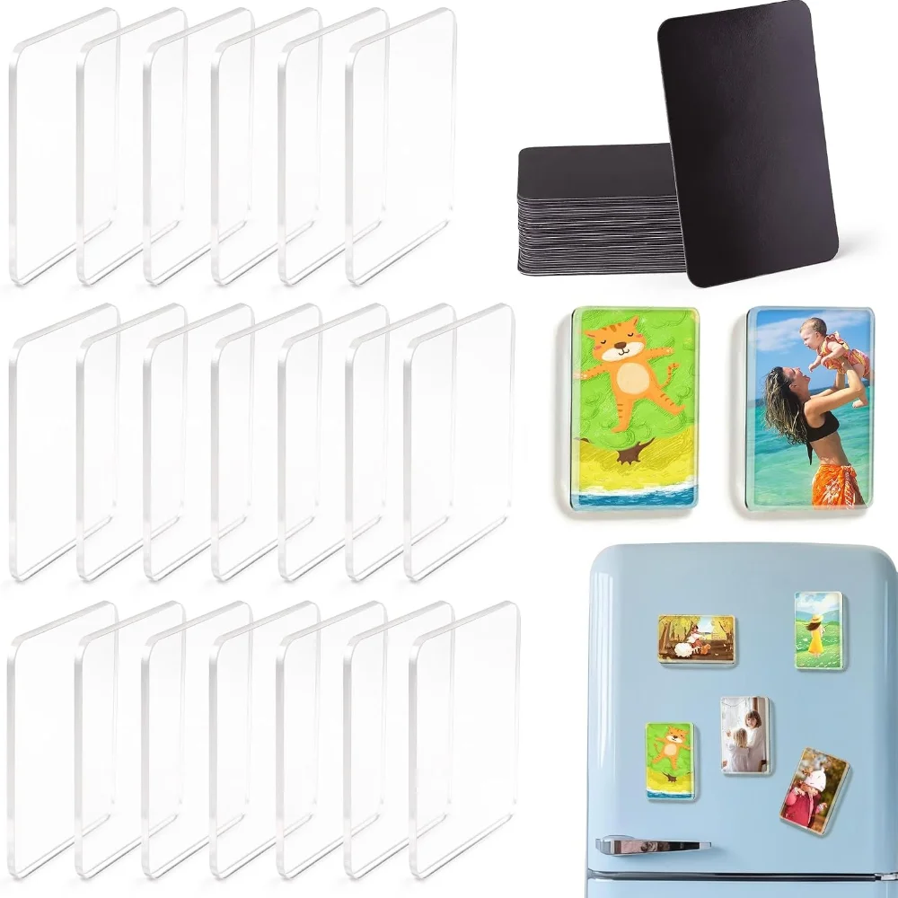 30Sets Handmade Custom Photo Fridge Magnets Set 5x3cm DIY Acrylic Sticker Kit for Refrigerator Decor & Souvenir Gift