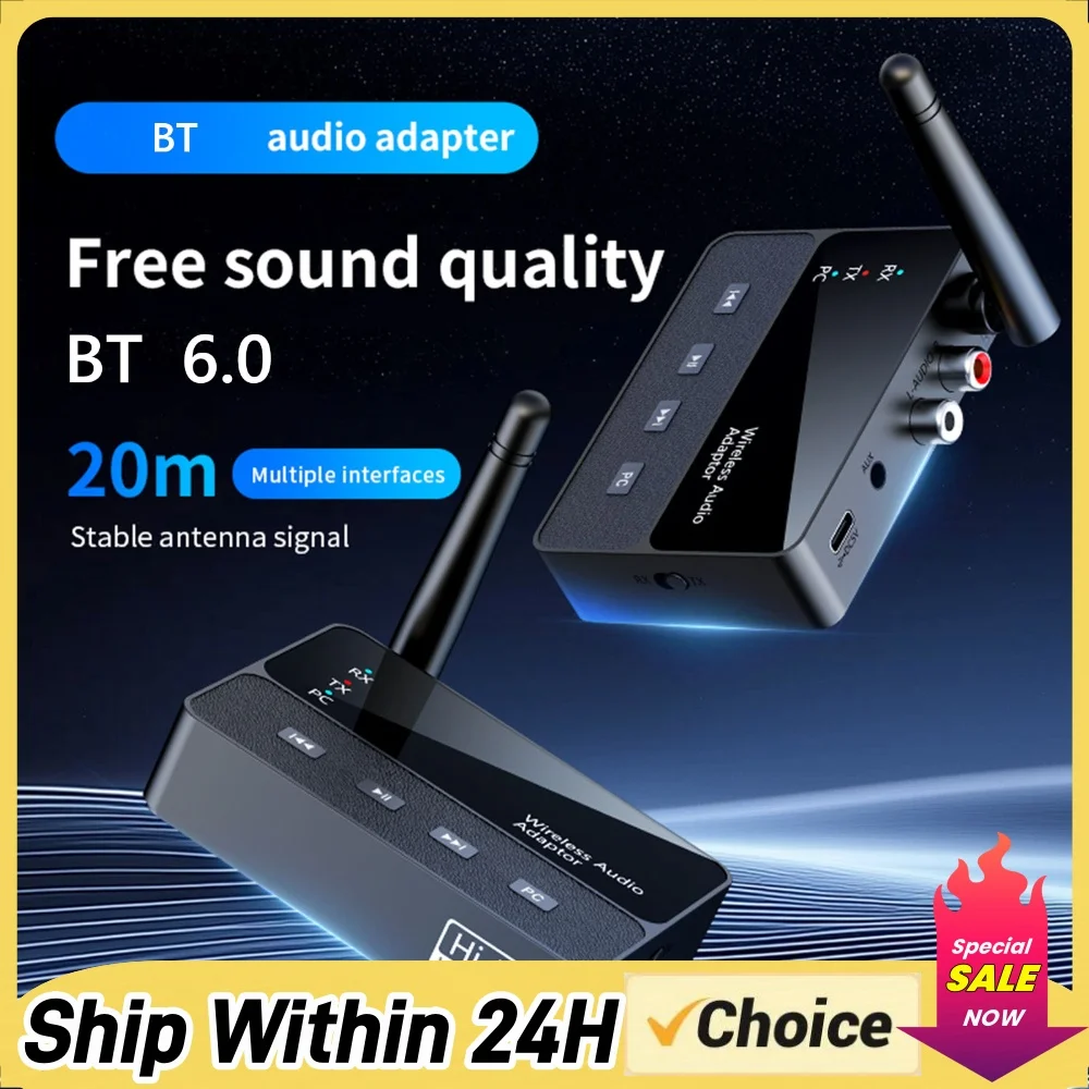 AUX RCA BT 6.0 2-in-1 Transmitter Receiver Audio Adapter for TV Computer Car Speaker Amplifier Type-C 20M