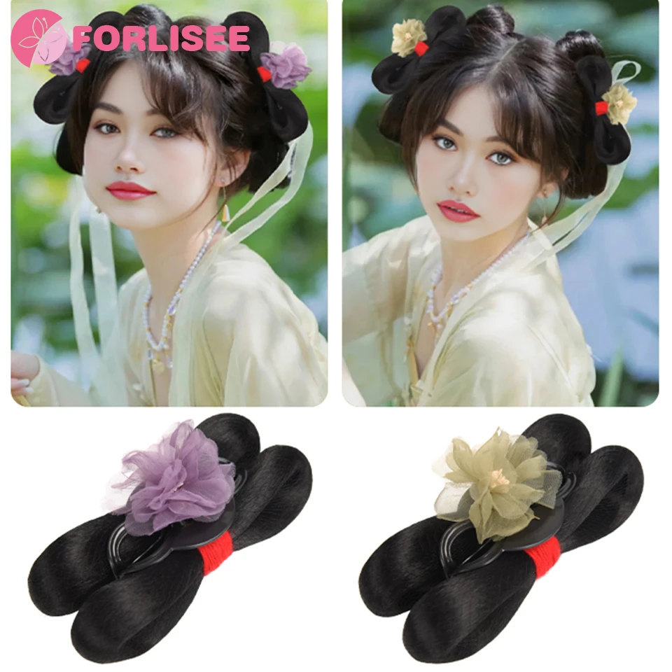 Syntetyczny starożytny kostium Hanfu Peruka dla kobiet All-in-one Grab Clip Hair Bag Antique Shark Clip Hair Bun Bow Pad Hair Bag