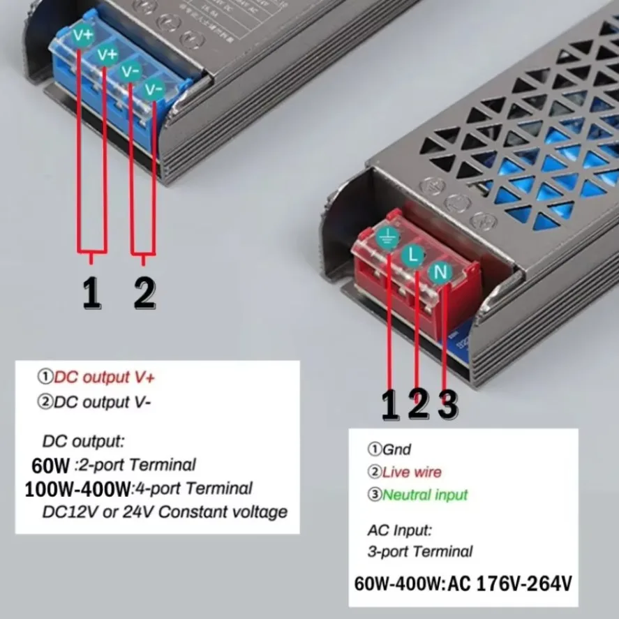 LED Power Supply 12V 24V AC To DC Transformer 60W 100W 200W 300W 400W Super Thin Converter for LED Strip Light Bulb LED Driver