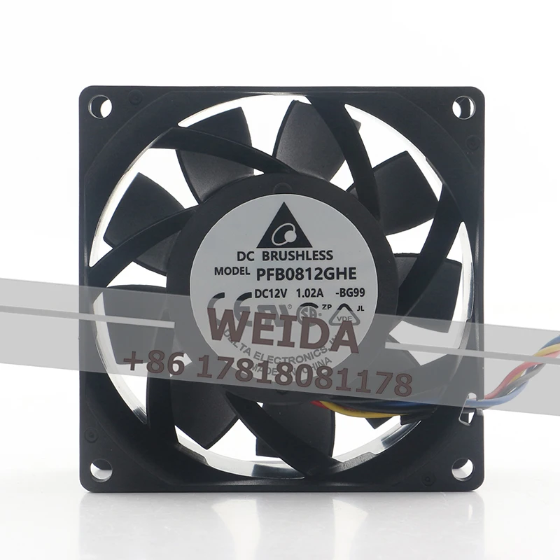 

Delta 8038 High air volume server chassis 8CM 12V 1.02A four-wire inverter PFB0812GHE cooling fan 80X80X38MM