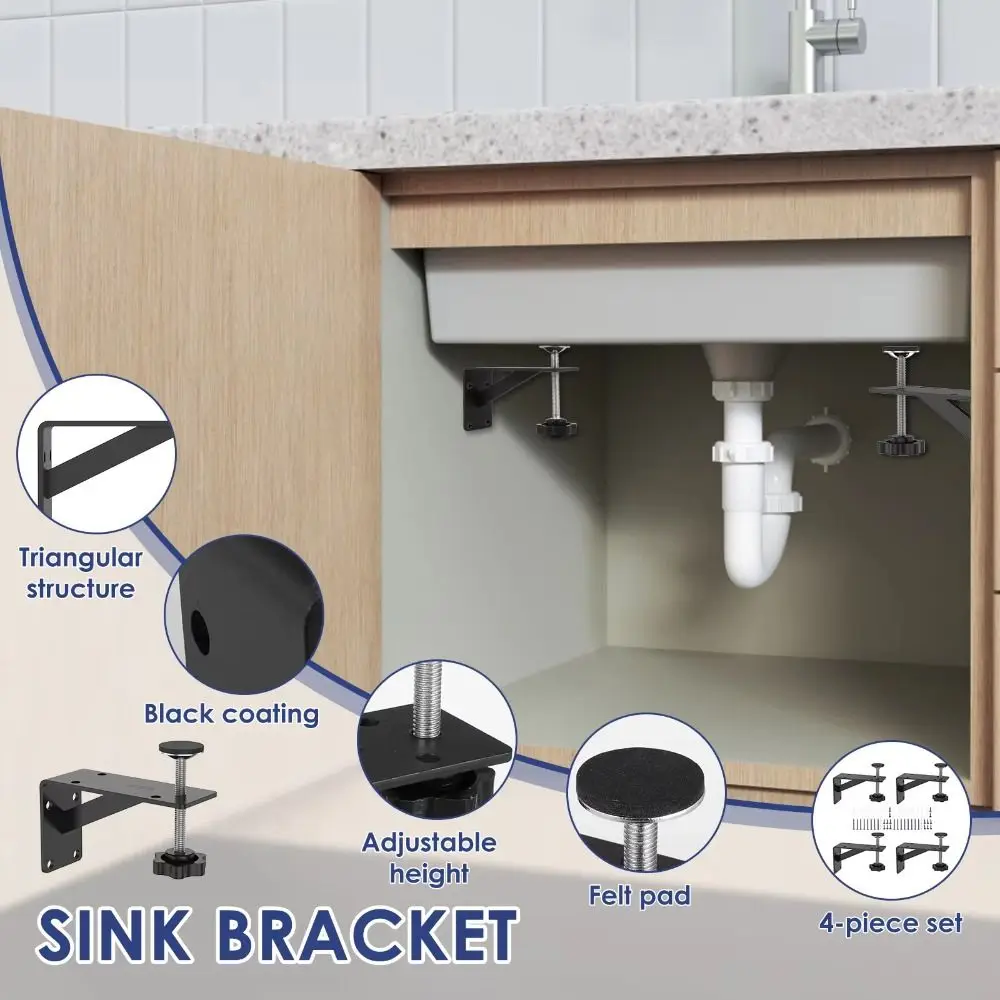 

Adjustable Undermount Sink Bracket Easy Installation Heavy Duty Sink Installation Kit Rust Resistant Triangular Structure