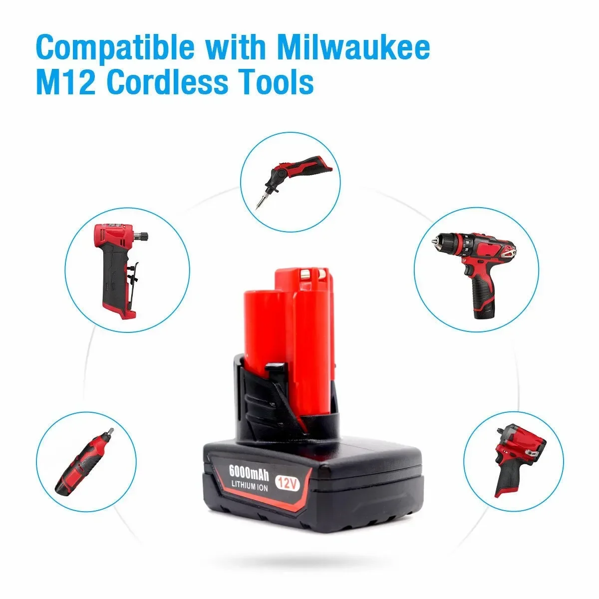 for Milwaukee M12 12V Battery 6000mAh Li-ion Replacement Batteries Milwaukee M12 Cordless Tools 48-11-2402 48-11-2411 Batteries