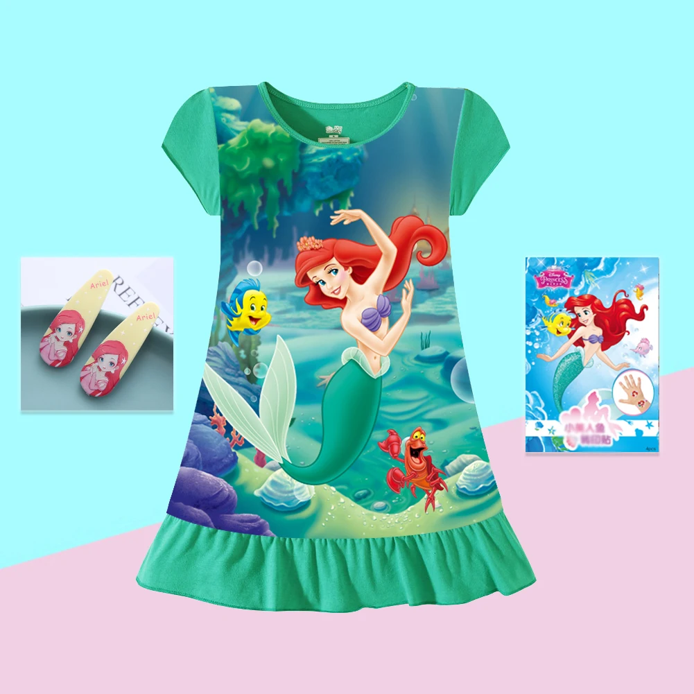 New Fashion Baby Girls Dress Summer Dress Cartoon Cotton mermaid Dress Princess Dress Children's Girl Clothing 3-8Years