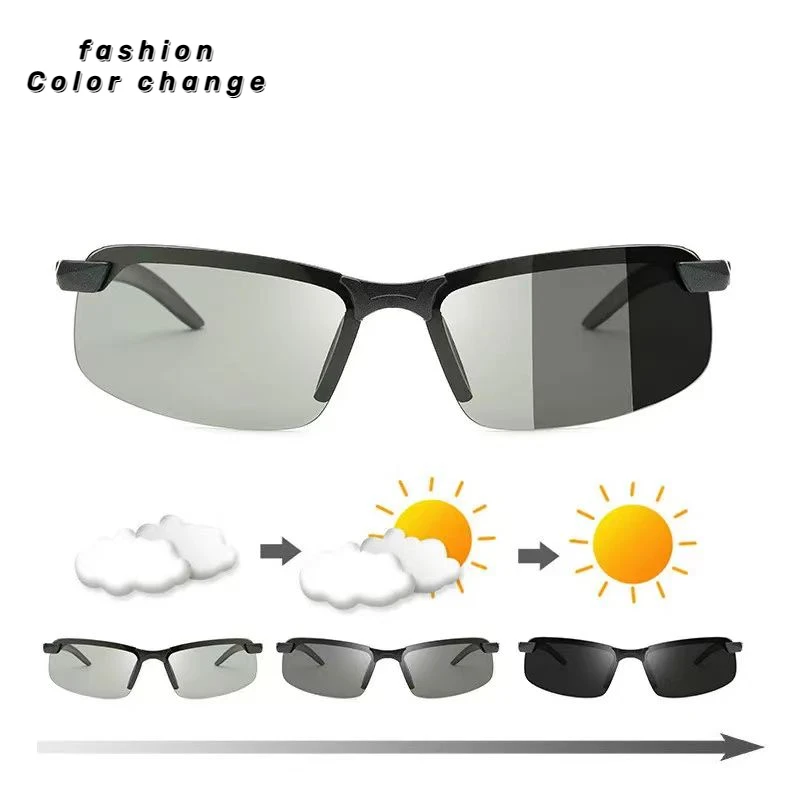 New Photochromic Sunglasses Men Women Vintage Metal Polarized Sun Glasses For Male Night Vision Driving Sunglass