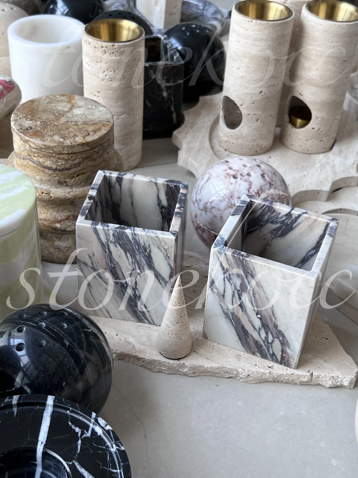 Natural Stone Marble Calacatta Viola Violet Onyx Holder Cups Jars with Soy Wax Candle Vessels Container Home Decor