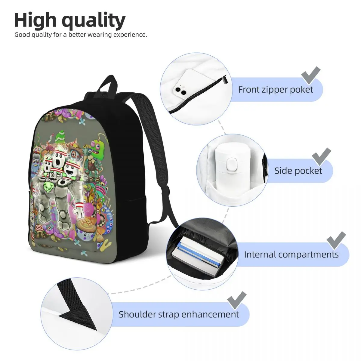 Mochila gráfica My Singing Monsters Quarrister para niño y niña, bolsas de libros escolares para estudiantes, mochila de día para preescolar, bolsa primaria de viaje