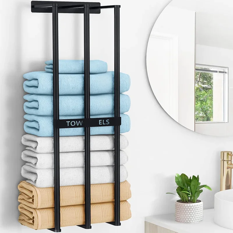 Wall-Hung Metal Towel Rack Large Capacity Bathroom Storage Shelves Stylish Hotel Towel Organizer Modern Bathroom Towel Stand