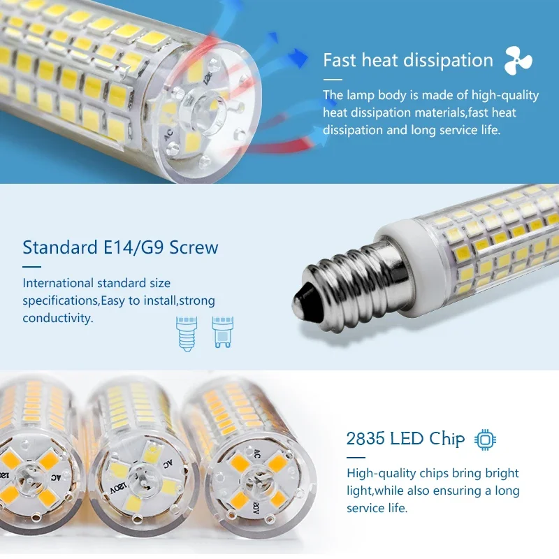 Imagem -03 - Lâmpada de Milho Led Regulável sem Cintilação 360 Ângulo de Feixe Lustre de Halogênio Substituição E14 g9 110v 220v 12w Smd2835 10 Pcs por Lote