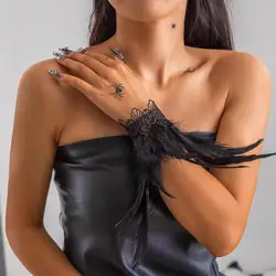 docona Vintage Personality Black Feather Bracelet for Women Gothic Lace Adjustable Rope Party Jewelry Accessories 27072