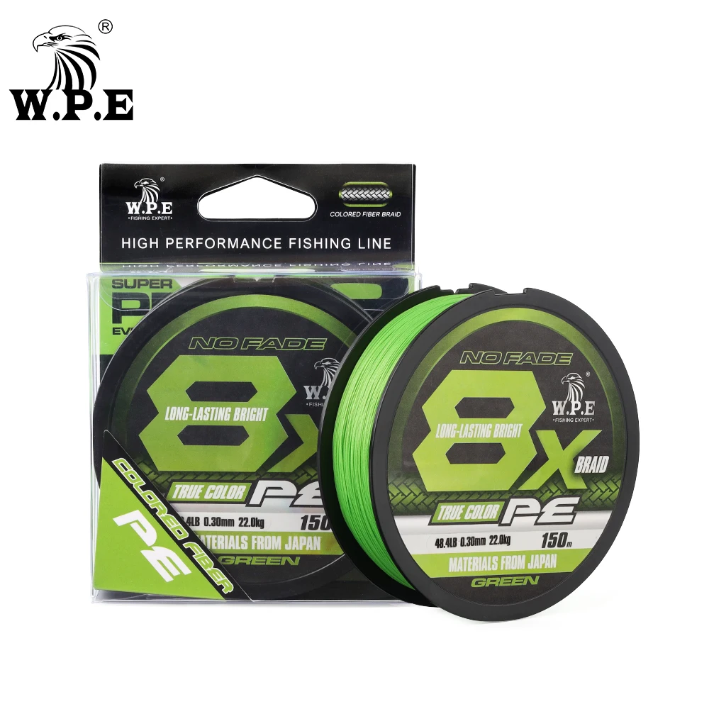 W.P.E 8X 150m PE Fishing Line 0.16-0.40mm 11-26.5kg 24.2-58.3lb Green 8 Strands Braided Fishing Line Carp Fishing Tackle Pesca