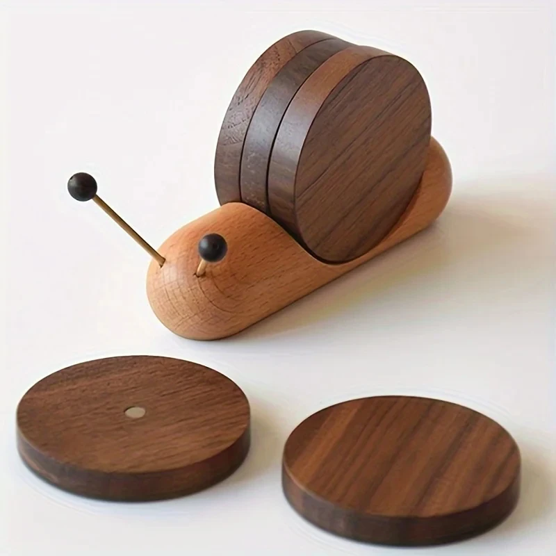 

Wood Snail Coaster Set of 5 Wooden Cup Mat Snail Shaped Decoration Heat Resistant Drink Coasters Home Desktop Decoration