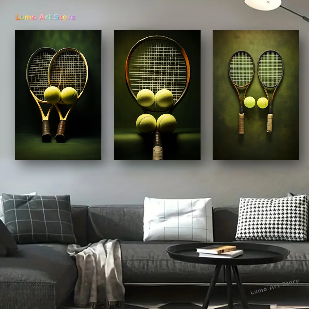 A Set of Three Canvas Art Pieces with a Tennis Theme, Measuring 39.88X59.94 cm - Modern Wall Decor Without a Frame, Suitable