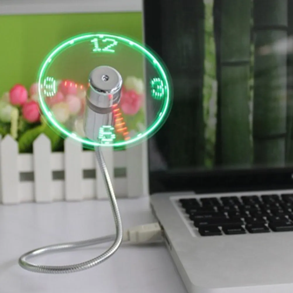1Pcs Portable USB Clock Fan Mini LED Electric Fan with Real Time Display Gooseneck Design for Desk Bedside Car Use
