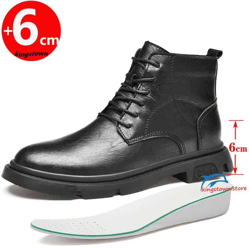 Man  Ankle Boots Leather Winter Men Height Increase Insoles 6cm Elevator Shoes Outdoor Sneakers