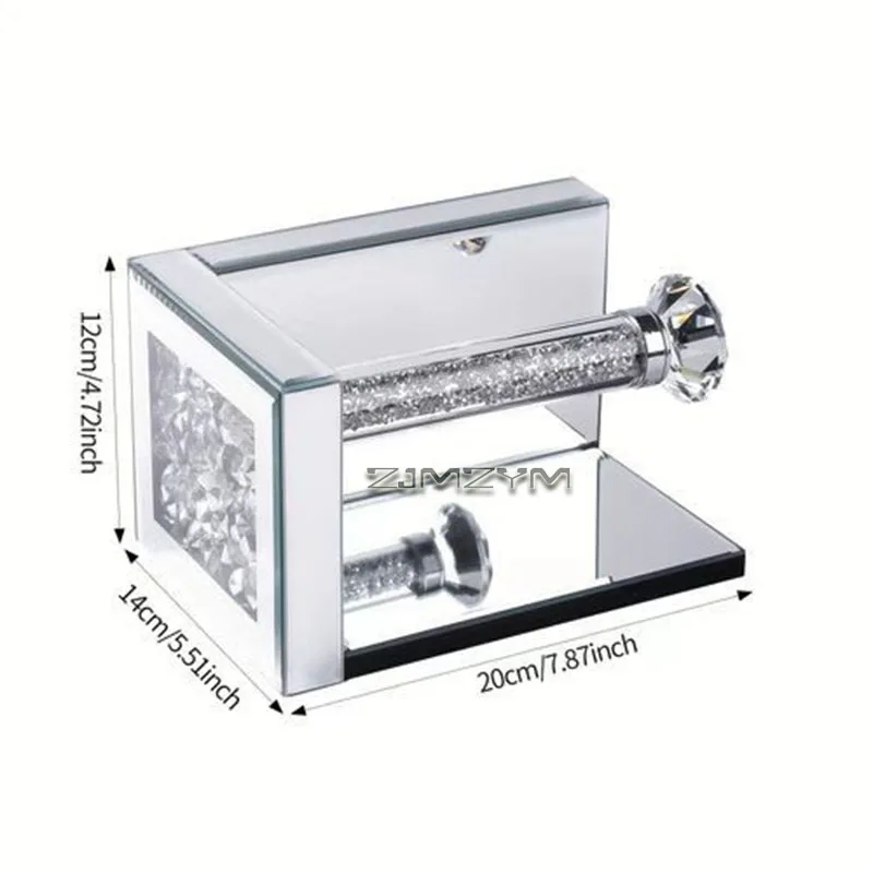 Luxury Rhinestone Crystal Toilet Paper Holder with Shelf Wall Mount Chrome Mirror Bathroom Tissue Roll Holder for Bathroom view 6