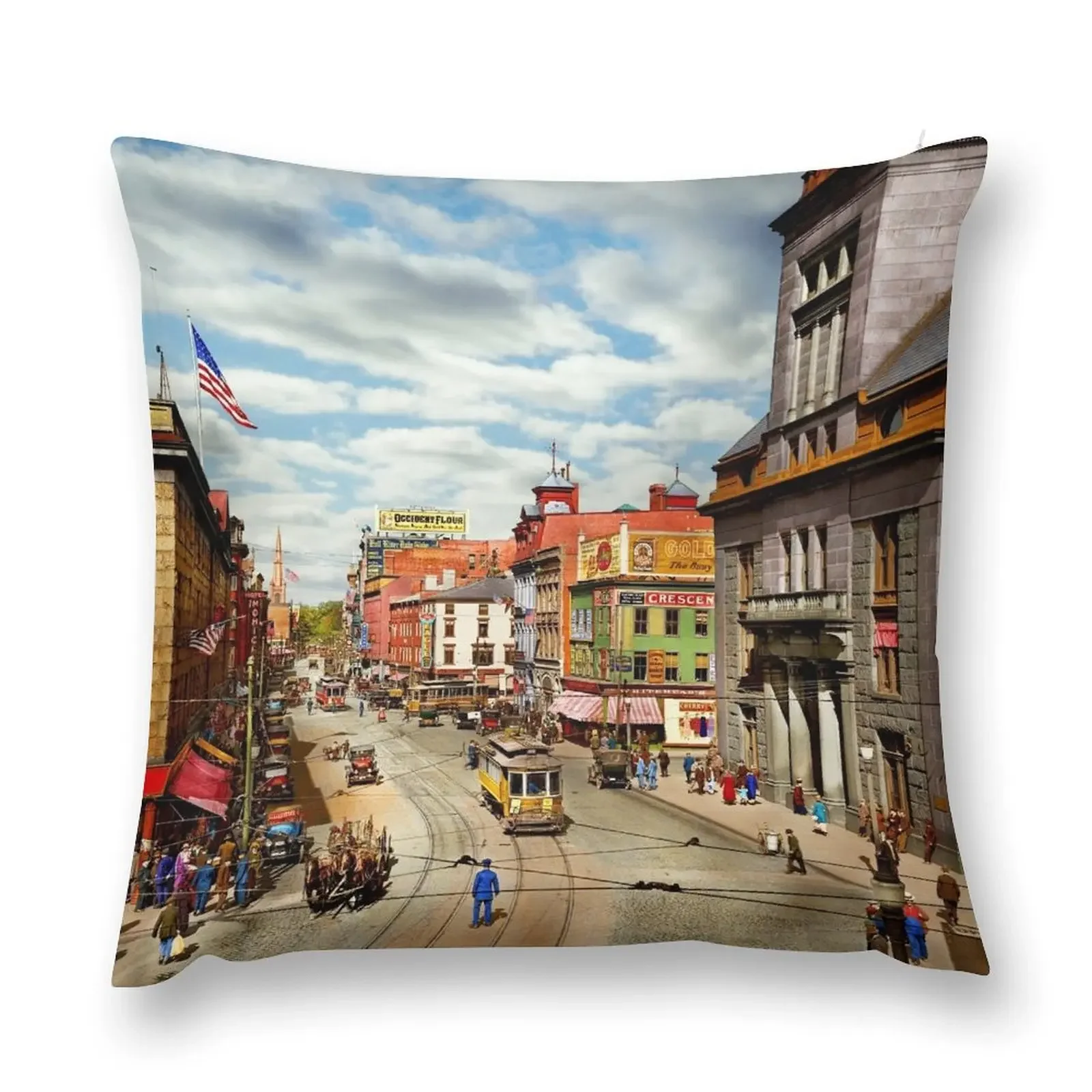 

City - Fall River, MA - The City Hall on Main Street 1913 Throw Pillow Room decorating items Pillow Case pillow