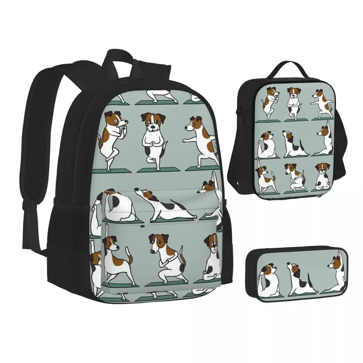 Jack Russell Terrier Yoga Backpack Boy Girl Bookbag Children School Bags Cartoon Kids Rucksack Lunch Bag Pen Bag Three-Piece Set