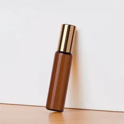 20pcs/lot 10ml Glass Roller Bottle Brown Roll on Bottles Sample Vials with Stainless Steel Ball and Aluminum Gold Silver Cap