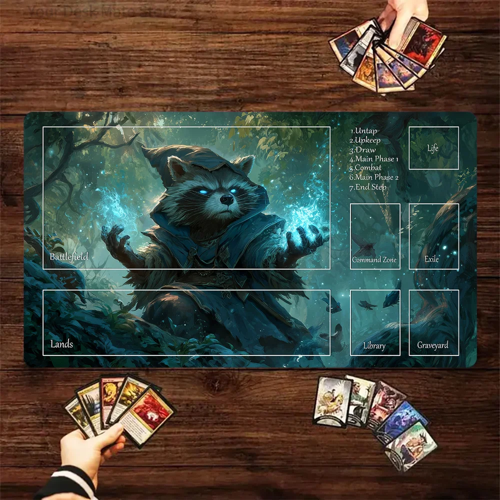 Magic Card Playmat MTG Playmat Rabbit Archer Raccoon Non-Slip Stitched Edge Gathering Gaming Mats Tapete Magic MTG Card Pad