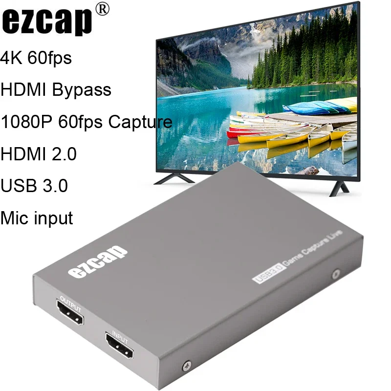 

Ezcap269 4K 60fps HDR HDMI Loop Video Capture Card USB 3.0 Game Live Streaming Plate 1080p Recording Box MIC In 3.5mm Audio In