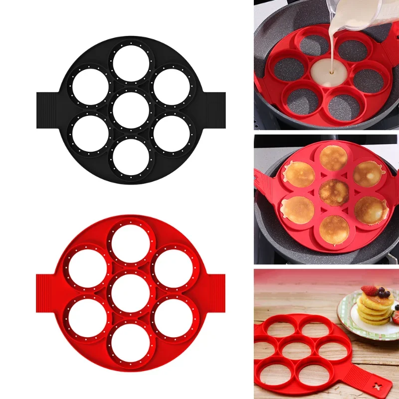 Multiple Shapes 7 Holes Nonstick Baking Mold Silicone Pancake Maker Ring Fried Egg Molds for Family Cooking Kitchenware Gadgets