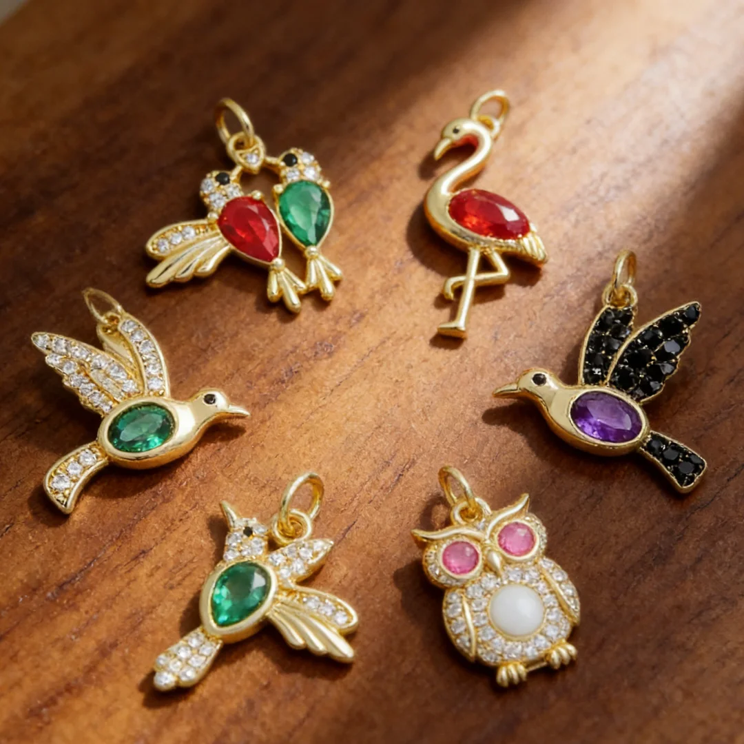 3Pcs Pendants Brass Colorful Zirconia Bird Owl Flamingo Charms for DIY Jewelry Making Necklace Bracelet Handmade Craft Supplies - view 3