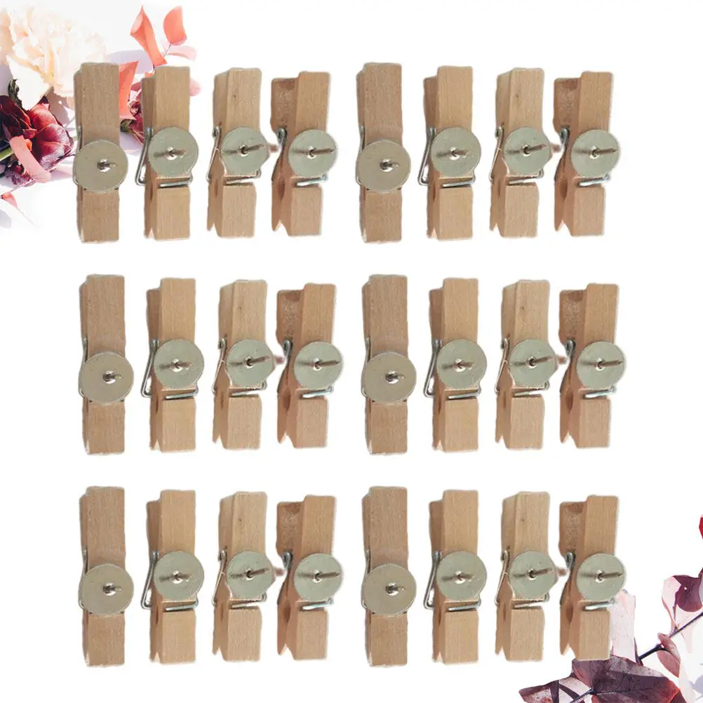 50Pcs Wooden Photo Clips Simple Small Fixation Clips Wood Color 35x7mm for Home Office School Notes Pictures Wood Picture Clip