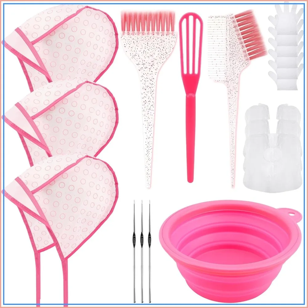 

19PCS Hair Bleach Highlighting Kit with Bowl Brush, Frosting Cap, Hook, Gloves & Cape, Salon Tools for Home Use