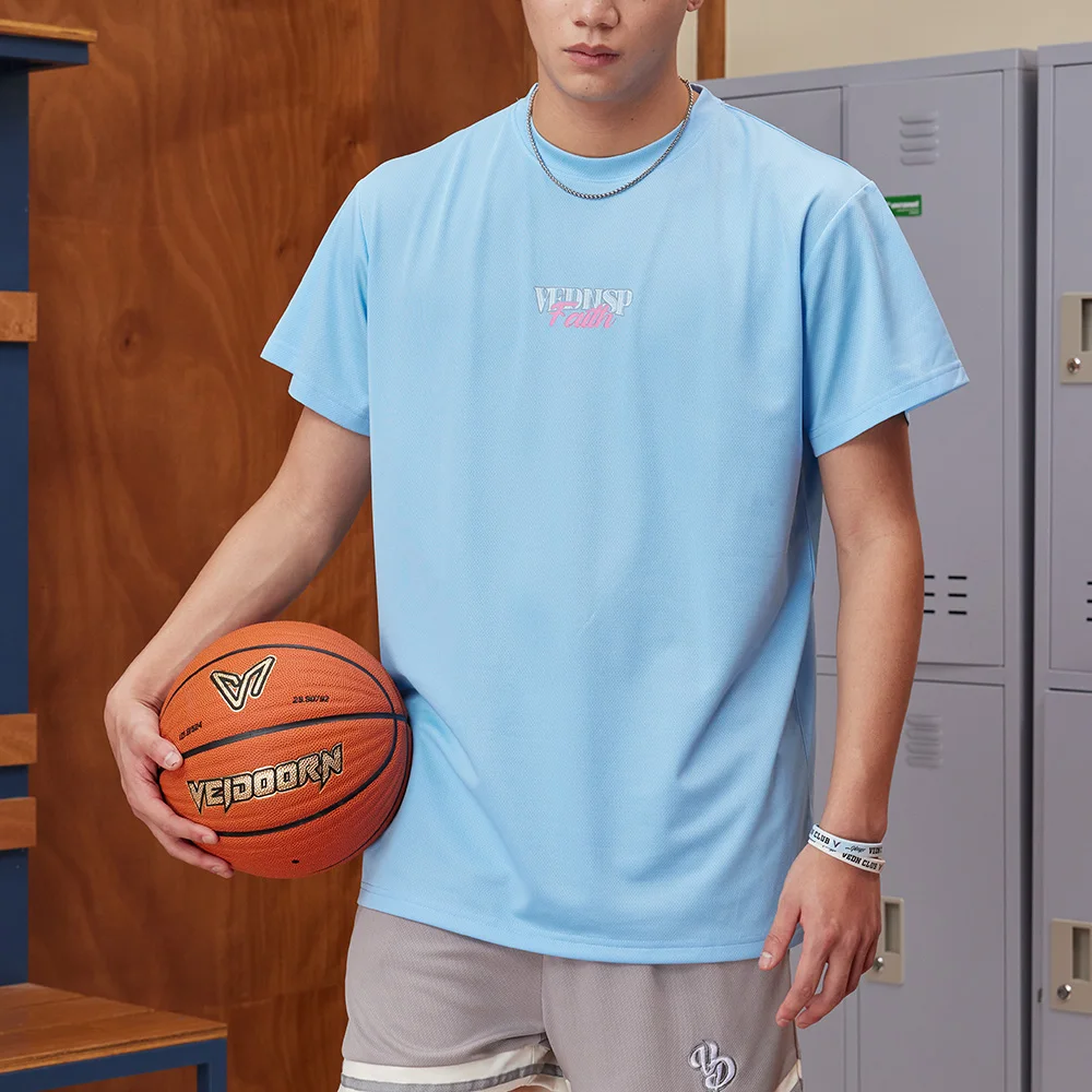 Veidoorn Lustiges Basketball-Muster-Print-Sport-T-Shirt für Herren, schnell trocknend, atmungsaktiv, zum Laufen, Fitnessstudio, Activewear-Oberteil