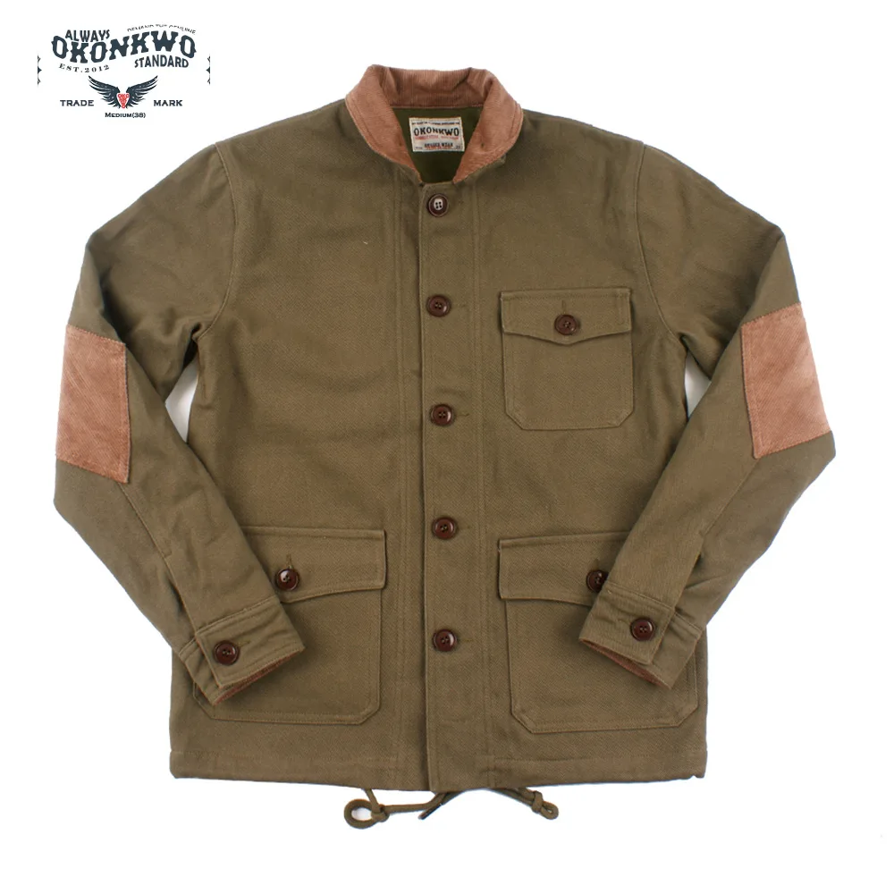 

New autumn and winter men's stand-up collar plus velvet thick jacket multi-pocket corduroy patch thick mens quilted jacket