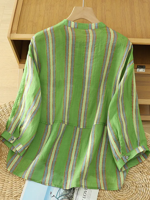 Casual Printed Five-Quarter Sleeve round Neck Shirt Versatile Slimming Lightweight Summer Top for Daily Wear Straight Cut Style 2