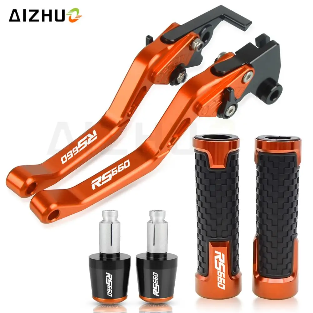 LOGO RS 660 Motorcycle Adjustable CNC Brake Clutch Levers DIY Handlebar Handle Bar Grips Ends Plug For Aprilia RS660 Tuono 660