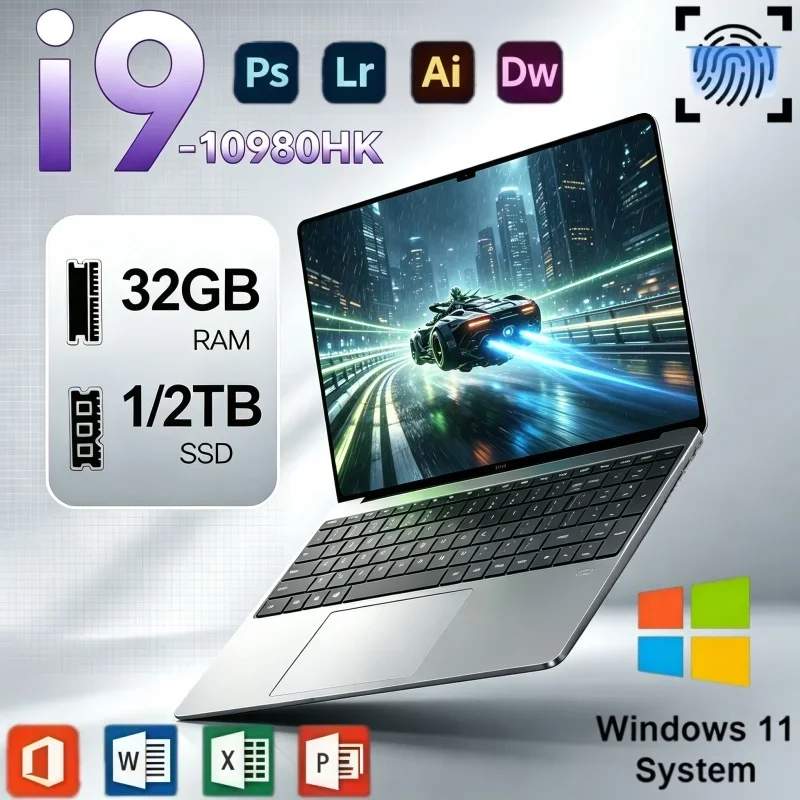 Slim Lightweight 15.6 Inch Laptop Intel I9-10980HK 32GB RAM 2TB SSD Win11 Fingerprint PC For Home Daily Use