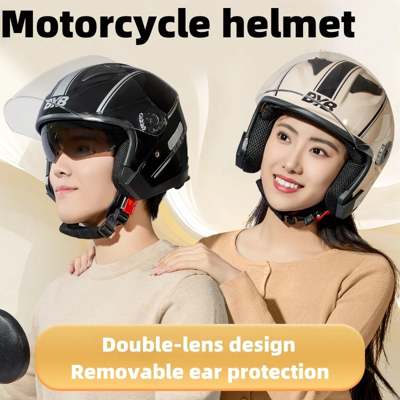 Motorcycle Face Helmet For Men And Women Lightweight Scooter Bike 3/4 Helmet Double-Layer Lens Sunshade Panel Bicycle Helmet