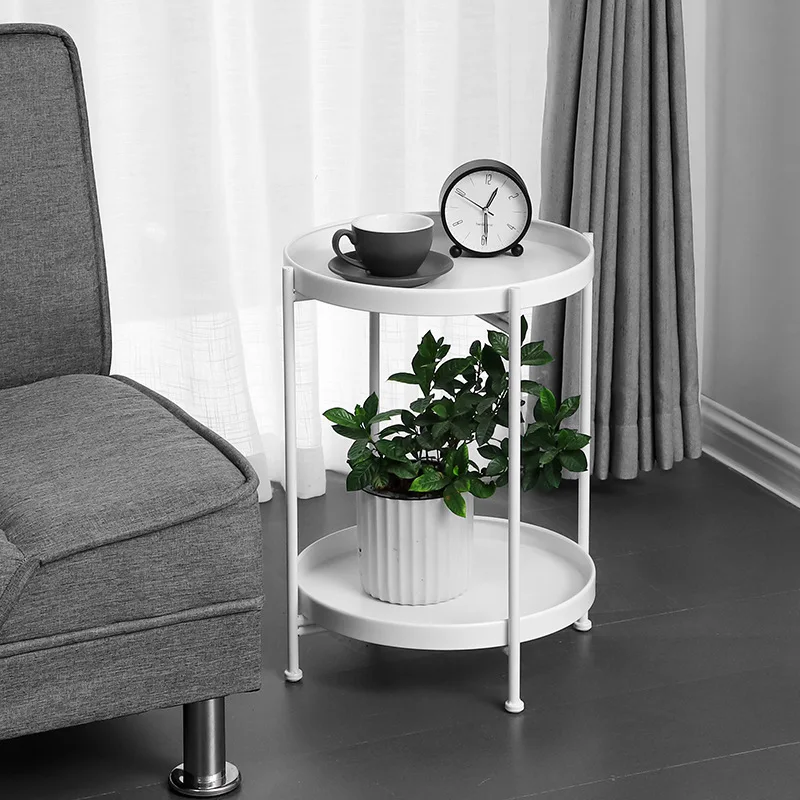 Nordic Eenvoudige Ijzeren Double-Layer Kleine Thee Hoeken Tafel Ronde Salontafel Kamer Levenskunst Mini Bank Bijzettafel
