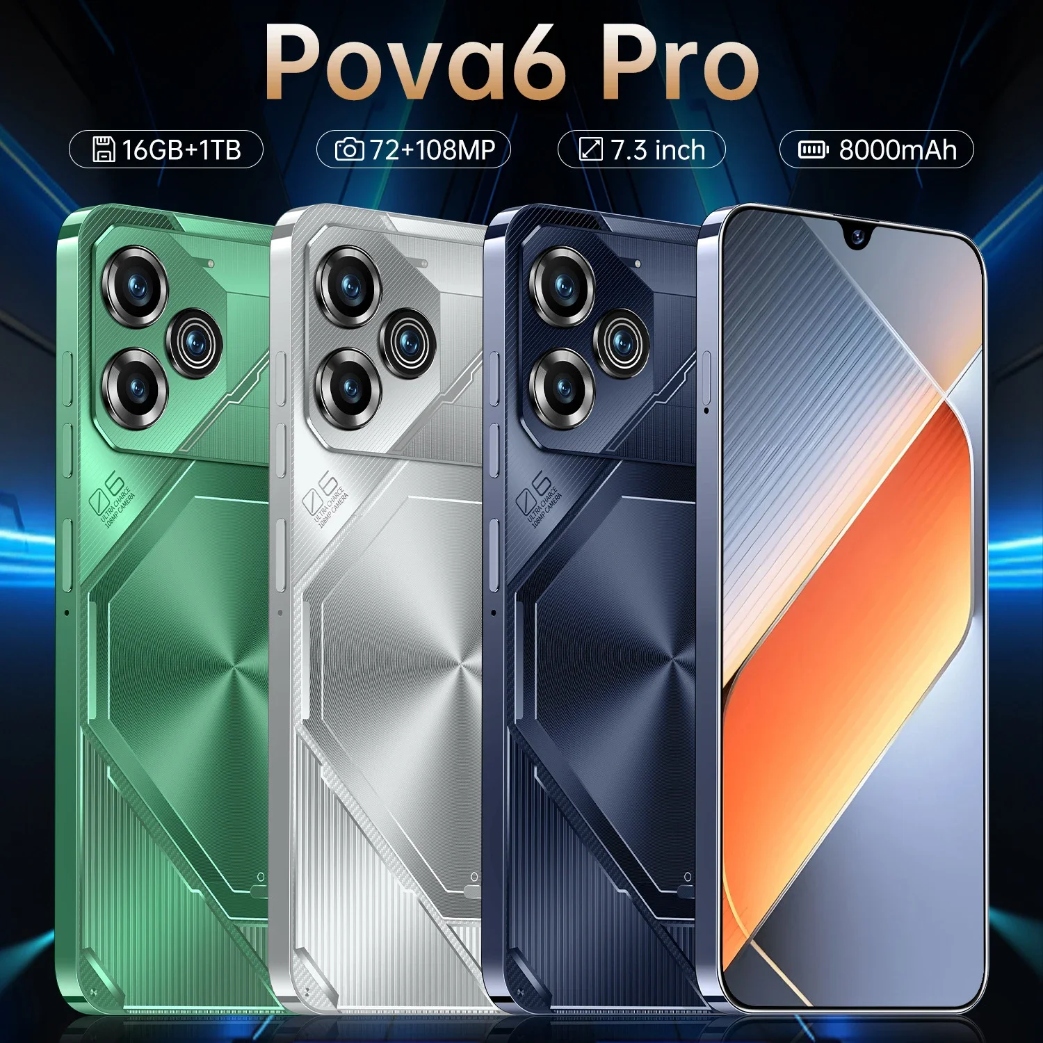 Pova-teléfono inteligente 6 Pro versión Global, Smartphone de 16GB + 1TB, 7,3 pulgadas, HD + Android 13, Snapdeagon8 Gen2, 8000mAh, 5G, dual SIM,