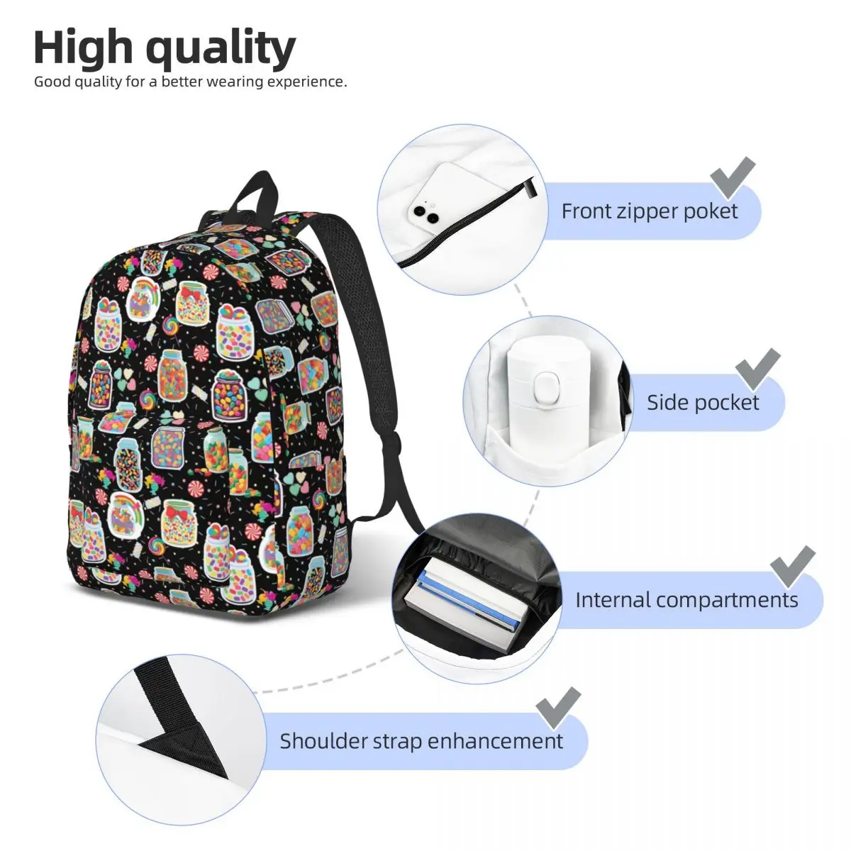 Durable Canvas Day Backpack Candy Land Pattern Functional and Fashionable Backpack for Teens, Adults, and Students