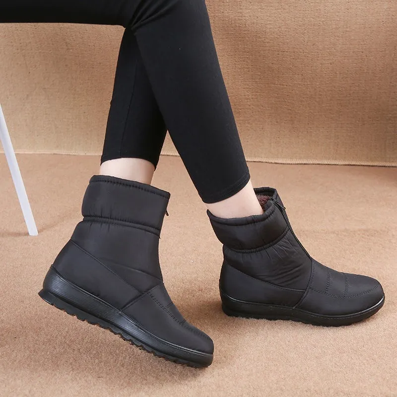 Size 35-44 Waterproof Snow Boots for Women Winter Warm Plush Ankle Booties Front Zipper Non Slip Cotton Padded Shoes Woman 815