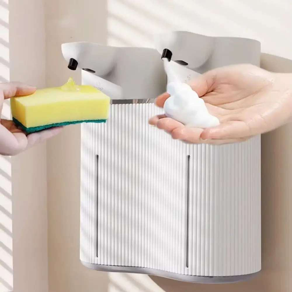 

Wall-Mounted Double-Head Soap Dispenser Infrared Sensor USB Rechargeable Foam+Liquid Soap Dispenser Automatic Operation