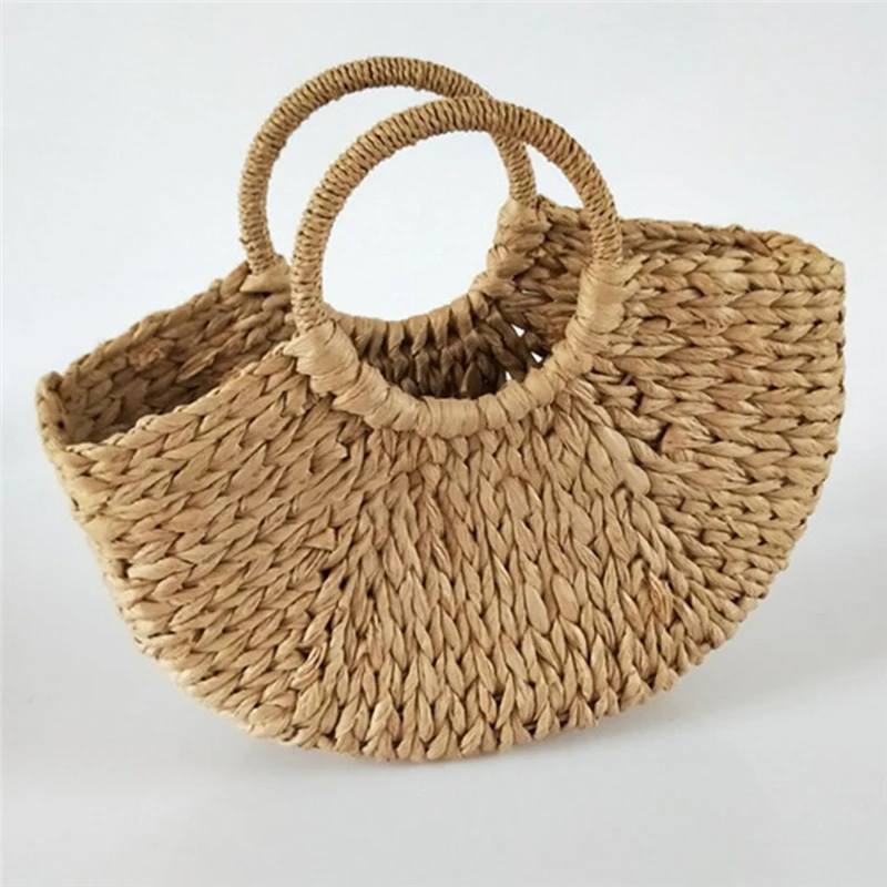 Summer Handmade Bags for Women Beach Weaving Ladies Straw Bag Wrapped Beach Bag Moon shaped Top Handle Handbags Totes