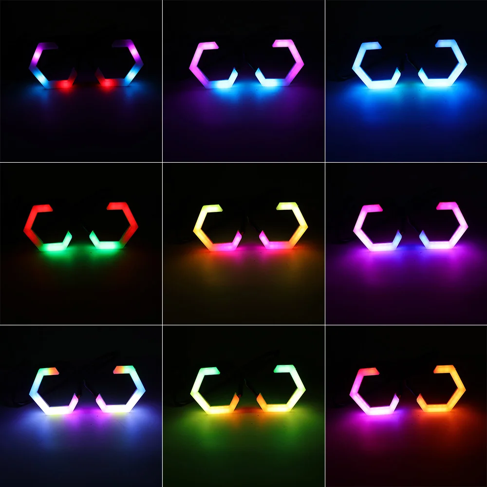 2PCS 70MM 80MM 90MM Hexagon LED Angel Eyes Halo Rings RGB/White DRL Led Headlights Projector for Motorcycle Car Auto Decoration