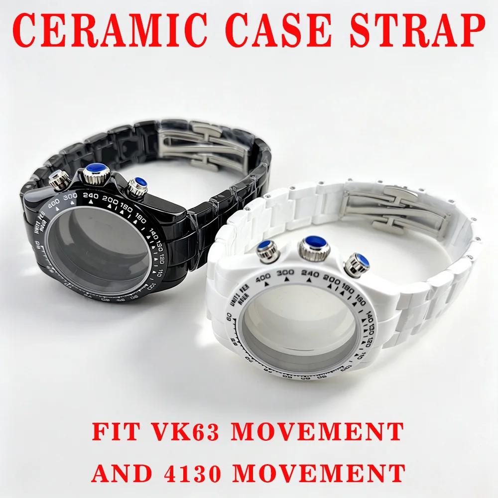 39mm VK63 Case Solid Ceramic sapphire glass waterproof Case Fit 29.5mm Dial Fit VK63 Quartz Movement 4130 Automatic movement