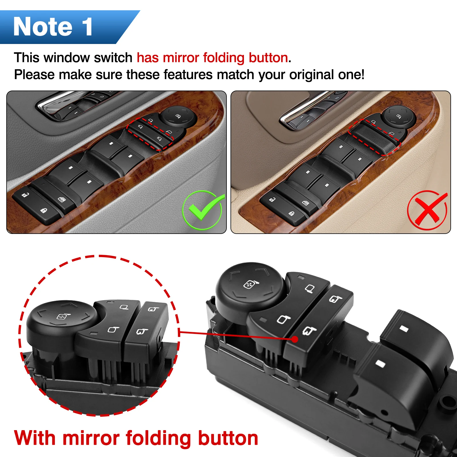 زر التحكم في مفتاح نافذة الطاقة الرئيسي مع السائق الأمامي الأيسر الخفيف لكاديلاك شيفروليه سيلفرادو جي إم سي سييرا يوكون 20835552 #3