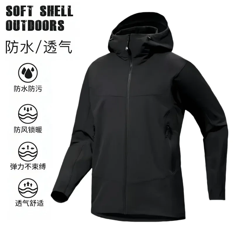 Outdoor Tactical Elastic Force Soft Shell Men's Jackets Waterproof Windproof Fleece Multi Pocket Hooded Coat 2024 New Winter