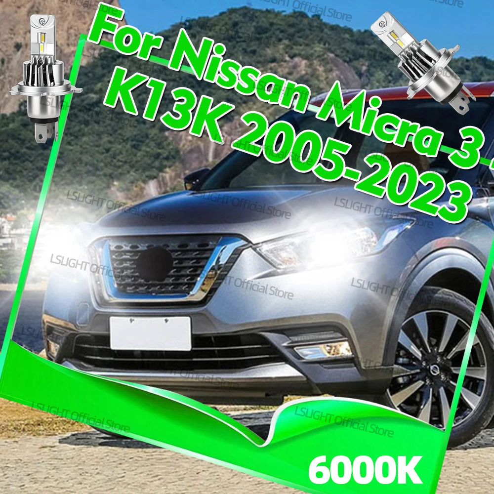 2x Bombillas LED H4 9003 de Luz Alta/Baja 30000LM para Faros Delanteros de Nissan Micra Micra 3 4 K13K 2010-2025 Micra K12 2003-2009 2010