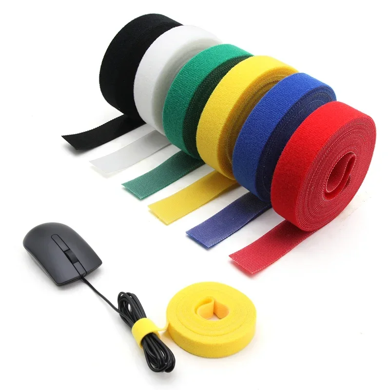 Fascette per cavi da 5 m/rotolo Fascio di anelli riutilizzabili Larghezza autoadesiva 10 mm Linea in nylon Organizzatore Clip Supporto per cavi Gestione Nastro di fissaggio