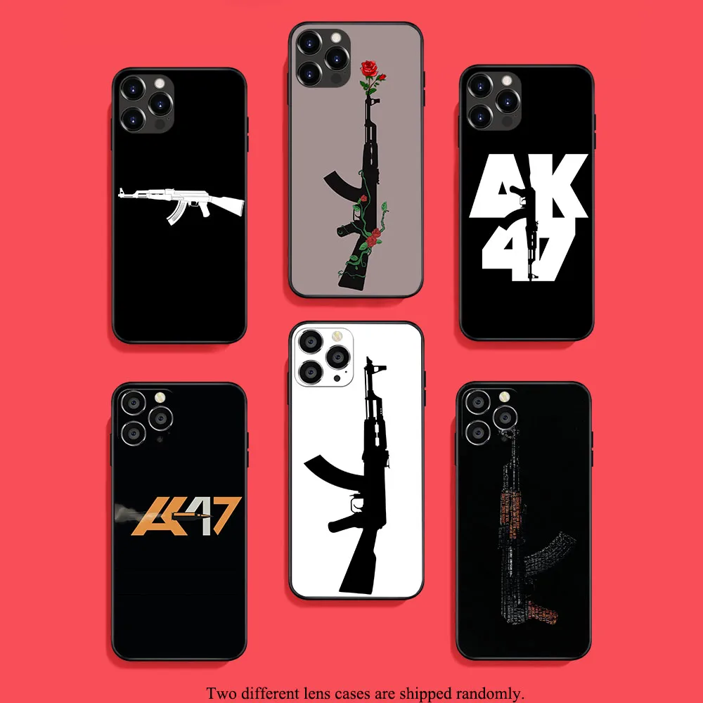 UK-55 Fire Gun AK 47 Soft Case For iPhone 15 14 13 12 11 Mini Max Pro Plus